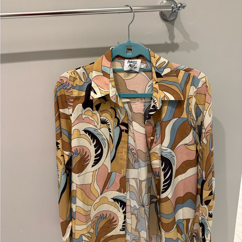 Princess Polly Brown and Blue Casual Button Down Shirt